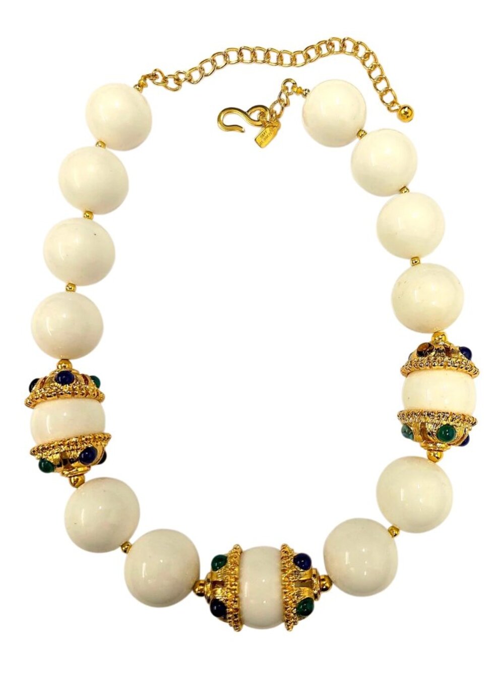 Kenneth Jay Lane, Turquoise, White, or Pearl with Multi-Color Caps Necklace